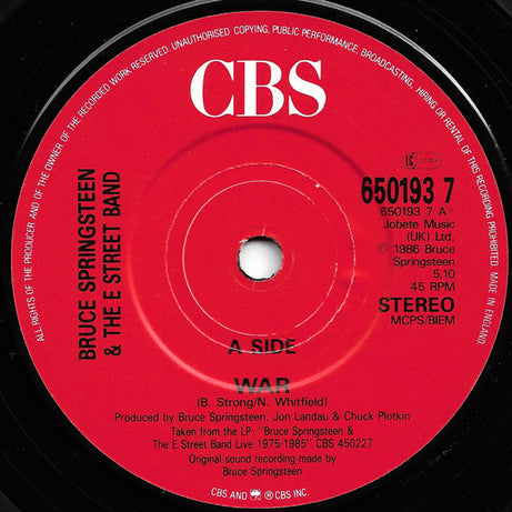 Bruce Springsteen & The E-Street Band : War (7", Single)