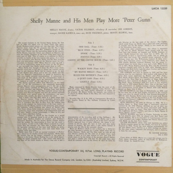 Shelly Manne & His Men : Shelly Manne And His Men Play More 'Peter Gunn' (LP, Mono, Fli)