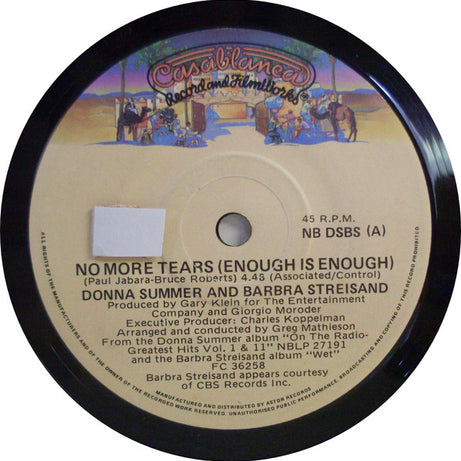 Barbra Streisand & Donna Summer : No More Tears (Enough Is Enough) (7", Single)