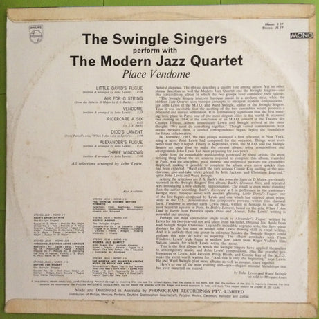 Les Swingle Singers, The Modern Jazz Quartet : Place Vendome, The Swingle Singers With The Modern Jazz Quartet (LP, Mono, Fli)