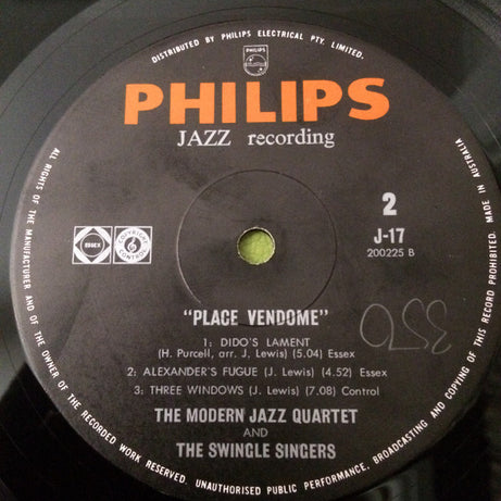 Les Swingle Singers, The Modern Jazz Quartet : Place Vendome, The Swingle Singers With The Modern Jazz Quartet (LP, Mono, Fli)