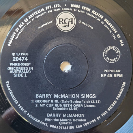 Barry McMahon With The Maurie Dowdon Quartet : Barry McMahon Sings (7", EP)