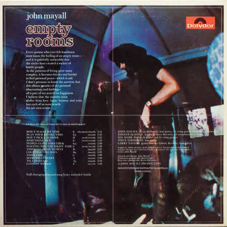John Mayall : Empty Rooms (LP, Album, RE)
