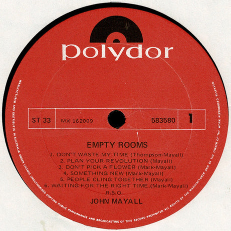 John Mayall : Empty Rooms (LP, Album, RE)