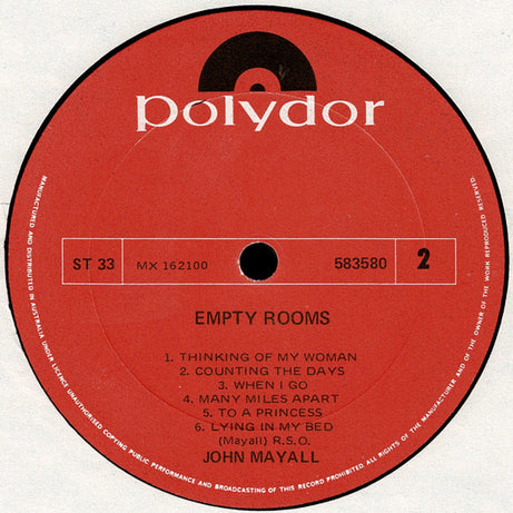 John Mayall : Empty Rooms (LP, Album, RE)