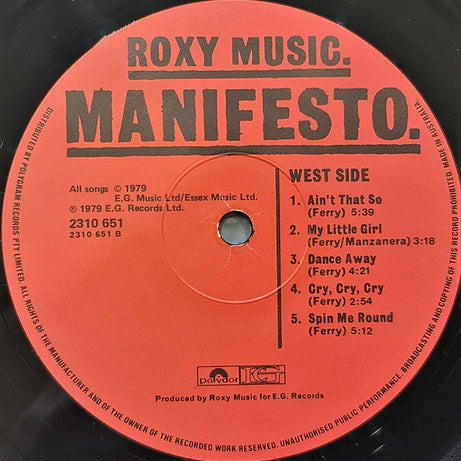 Roxy Music : Manifesto (LP, Album)
