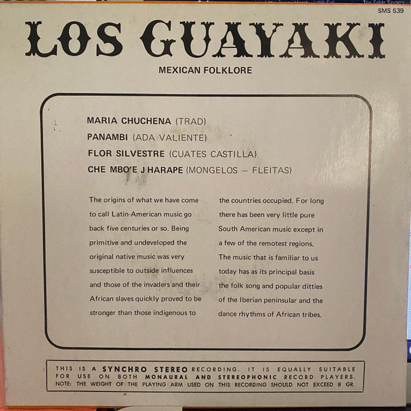 Los Guayaki : Chants, Danses Et Rythmes D'Amérique Latine (7", EP)