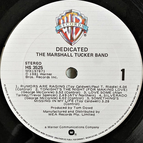 The Marshall Tucker Band : Dedicated (LP, Album)