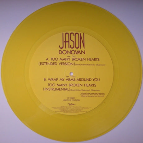 Jason Donovan : Too Many Broken Hearts (12", Single, Ltd, Yel)