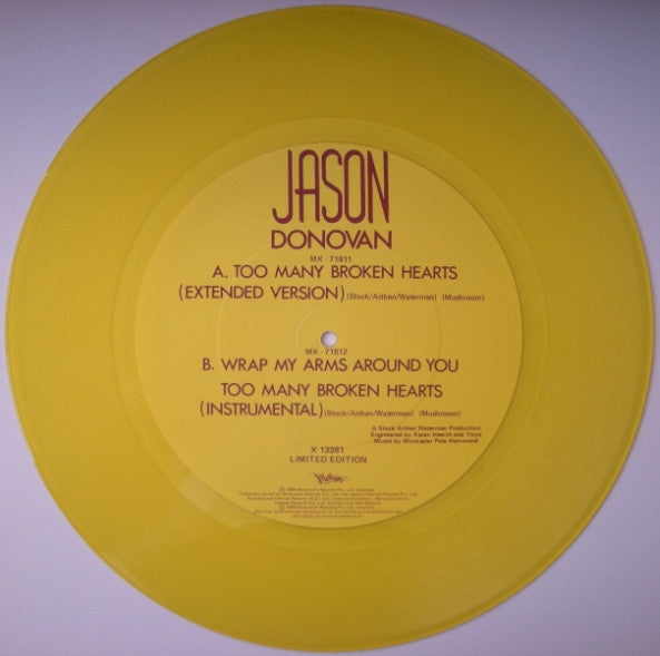 Jason Donovan : Too Many Broken Hearts (12", Single, Ltd, Yel)