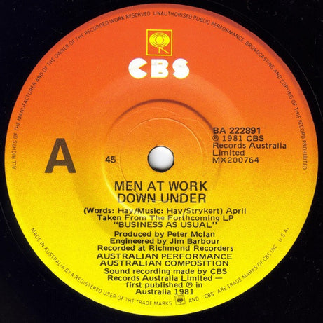 Men At Work : Down Under (7", Single)