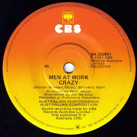 Men At Work : Down Under (7", Single)