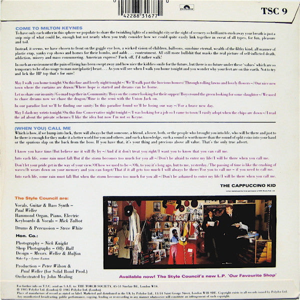 The Style Council : Come To Milton Keynes (7", Single)
