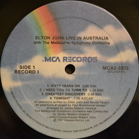 Elton John : Live In Australia (With The Melbourne Symphony Orchestra) (2xLP, Album)
