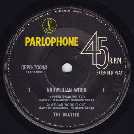 The Beatles : Norwegian Wood (7", EP, Mono, RP)