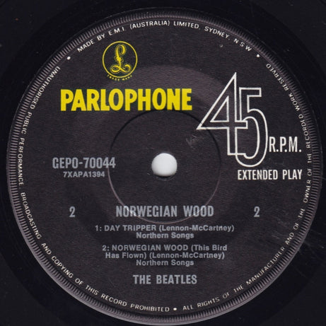 The Beatles : Norwegian Wood (7", EP, Mono, RP)