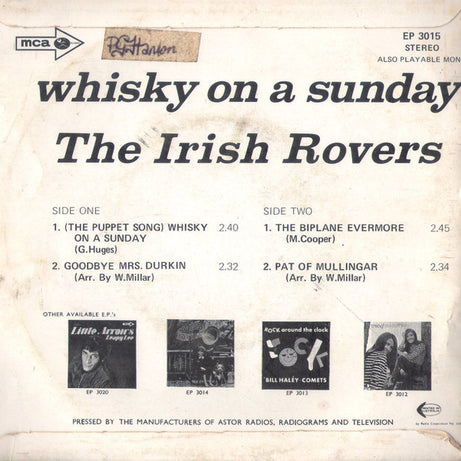 The Irish Rovers : Whiskey On A Sunday (7", EP)