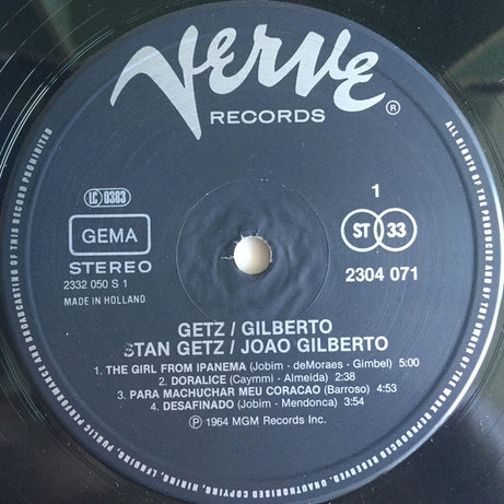 Stan Getz / Joao Gilberto* : Getz / Gilberto (LP, Album, RE)