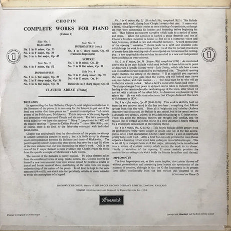 Claudio Arrau : Chopin Complete Works For Piano (Vol.1) (2xLP, Mono)