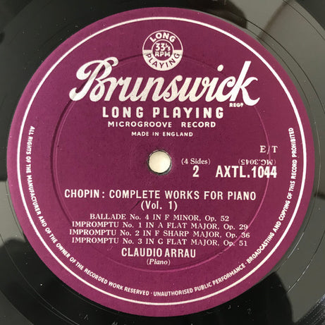 Claudio Arrau : Chopin Complete Works For Piano (Vol.1) (2xLP, Mono)