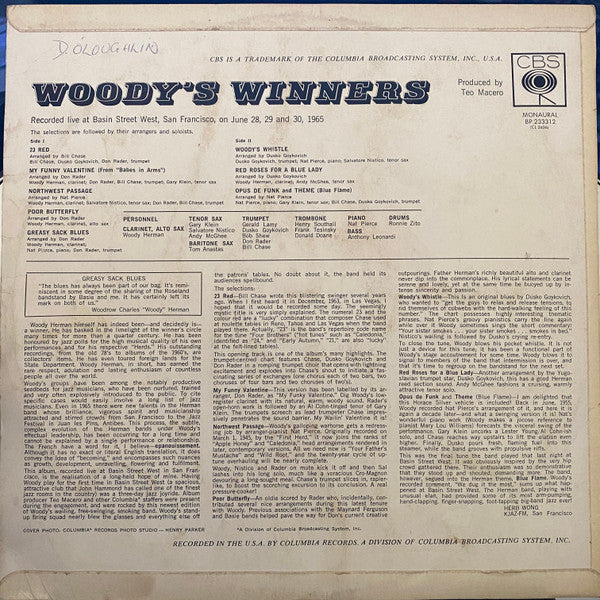 Woody Herman : Woody's Winners (LP, Album, Mono)