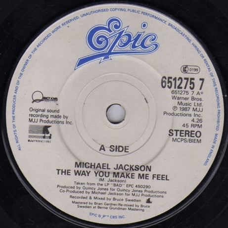 Michael Jackson : The Way You Make Me Feel (7", Single)