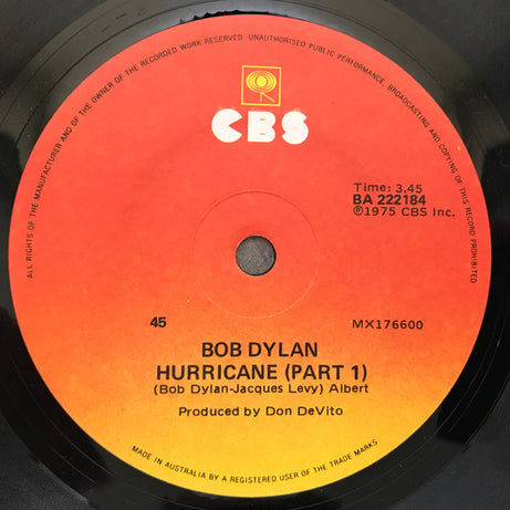 Bob Dylan : Hurricane (7", Single, Yel)