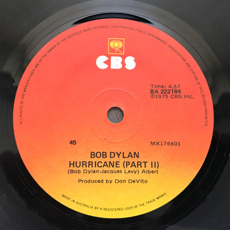 Bob Dylan : Hurricane (7", Single, Yel)