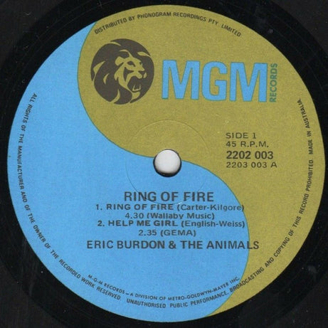 Eric Burdon & The Animals : Ring Of Fire (7", EP)