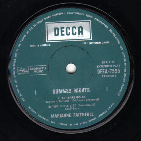 Marianne Faithfull : Summer Nights (7", EP, Mono)