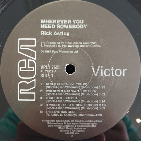 Rick Astley : Whenever You Need Somebody (LP, Album, RE, Gat)
