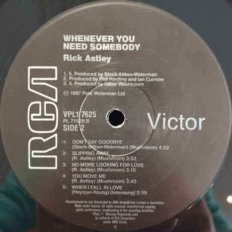 Rick Astley : Whenever You Need Somebody (LP, Album, RE, Gat)