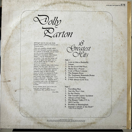 Dolly Parton : 18 Greatest Hits (LP, Comp)