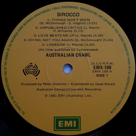 Australian Crawl : Sirocco (LP, Album, Gat)