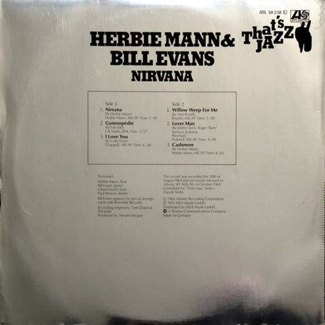 Herbie Mann & Bill Evans : Nirvana (LP, Album, RE)