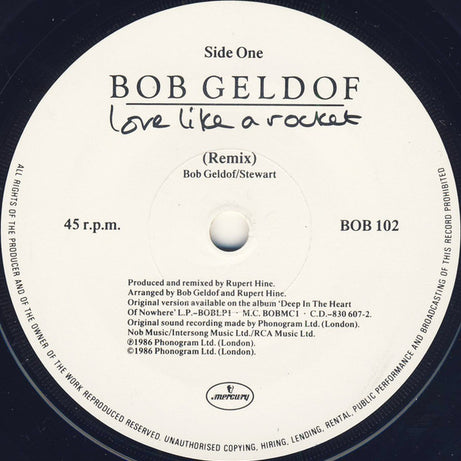 Bob Geldof : Love Like A Rocket (7", Single)