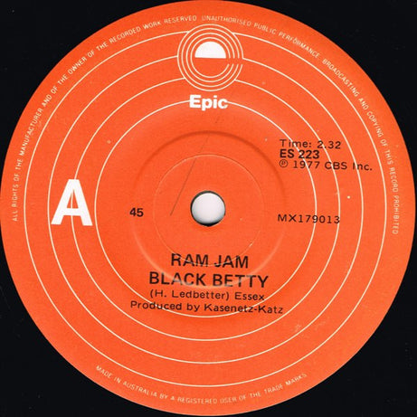 Ram Jam : Black Betty (7", Single)