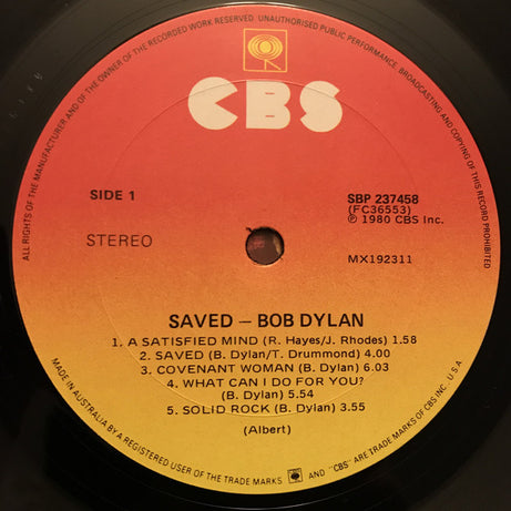 Bob Dylan : Saved (LP, Album)