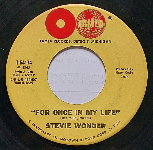 Stevie Wonder :  For Once In My Life / Angie Girl (7", Single)