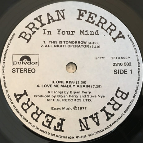 Bryan Ferry : In Your Mind (LP, Album)