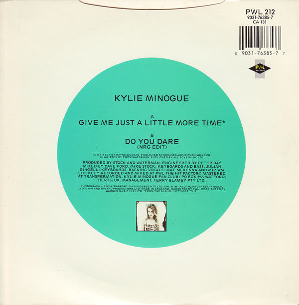 Kylie Minogue : Give Me Just A Little More Time (7", Single)