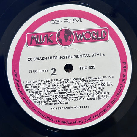 Unknown Artist : 20 Smash Hits Instrumental Style (LP, Album)
