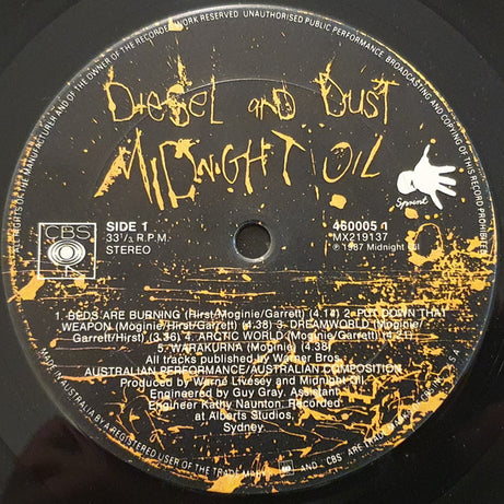Midnight Oil : Diesel And Dust (LP, Album, Gat)