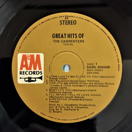 Carpenters : Great Hits Of The Carpenters (LP, Comp, Gat)