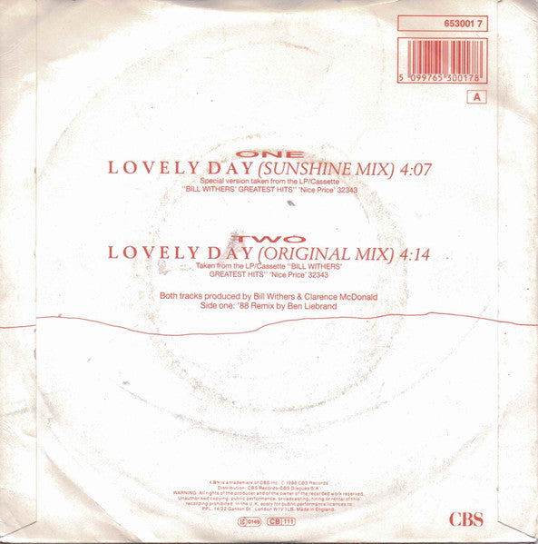 Bill Withers : Lovely Day (Sunshine Mix) (7", Single)
