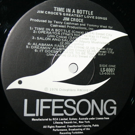 Jim Croce : Time In A Bottle Jim Croce's Greatest Love Songs (LP, Comp)