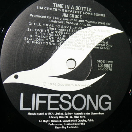 Jim Croce : Time In A Bottle Jim Croce's Greatest Love Songs (LP, Comp)
