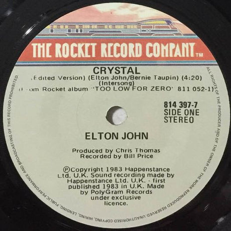 Elton John : Crystal (7", Single, Gen)