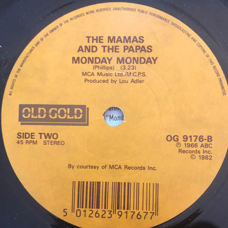 The Mamas & The Papas : California Dreamin' / Monday Monday (7", Single, RP)