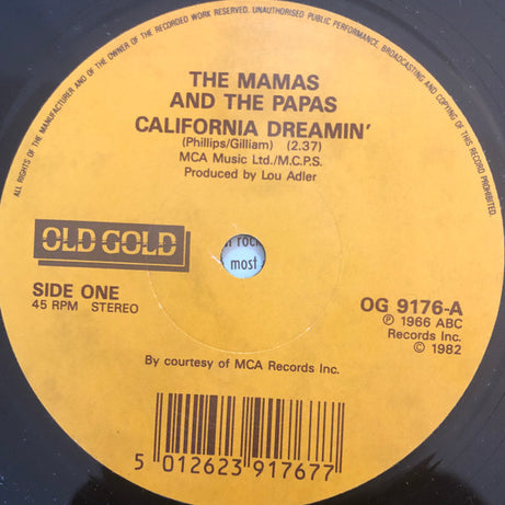 The Mamas & The Papas : California Dreamin' / Monday Monday (7", Single, RP)